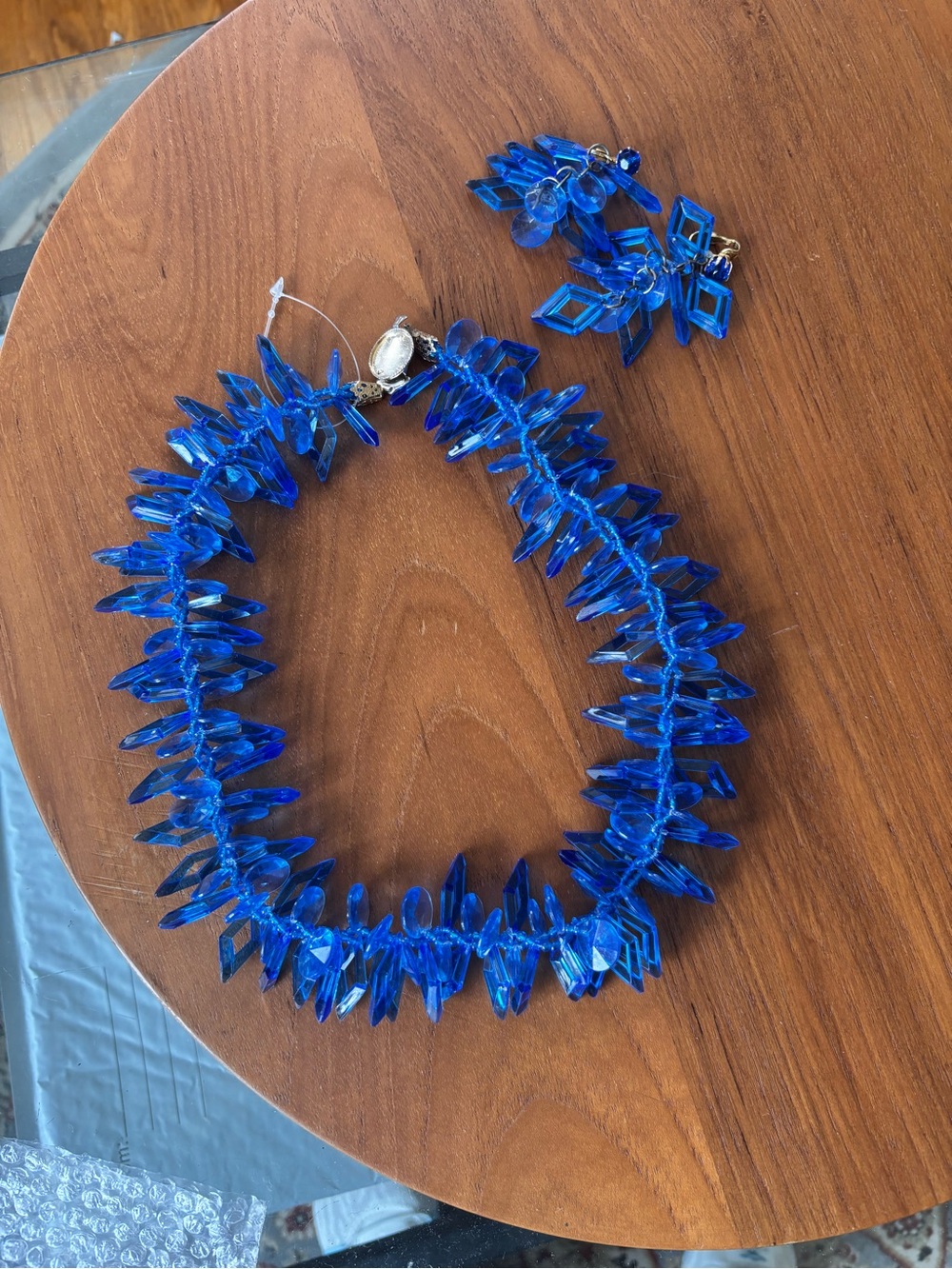 Blue Crystal Statement Necklace and Earring Set